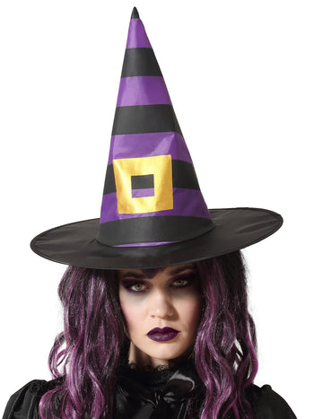 Vijolična in črna črtasta čarovniška klobuk