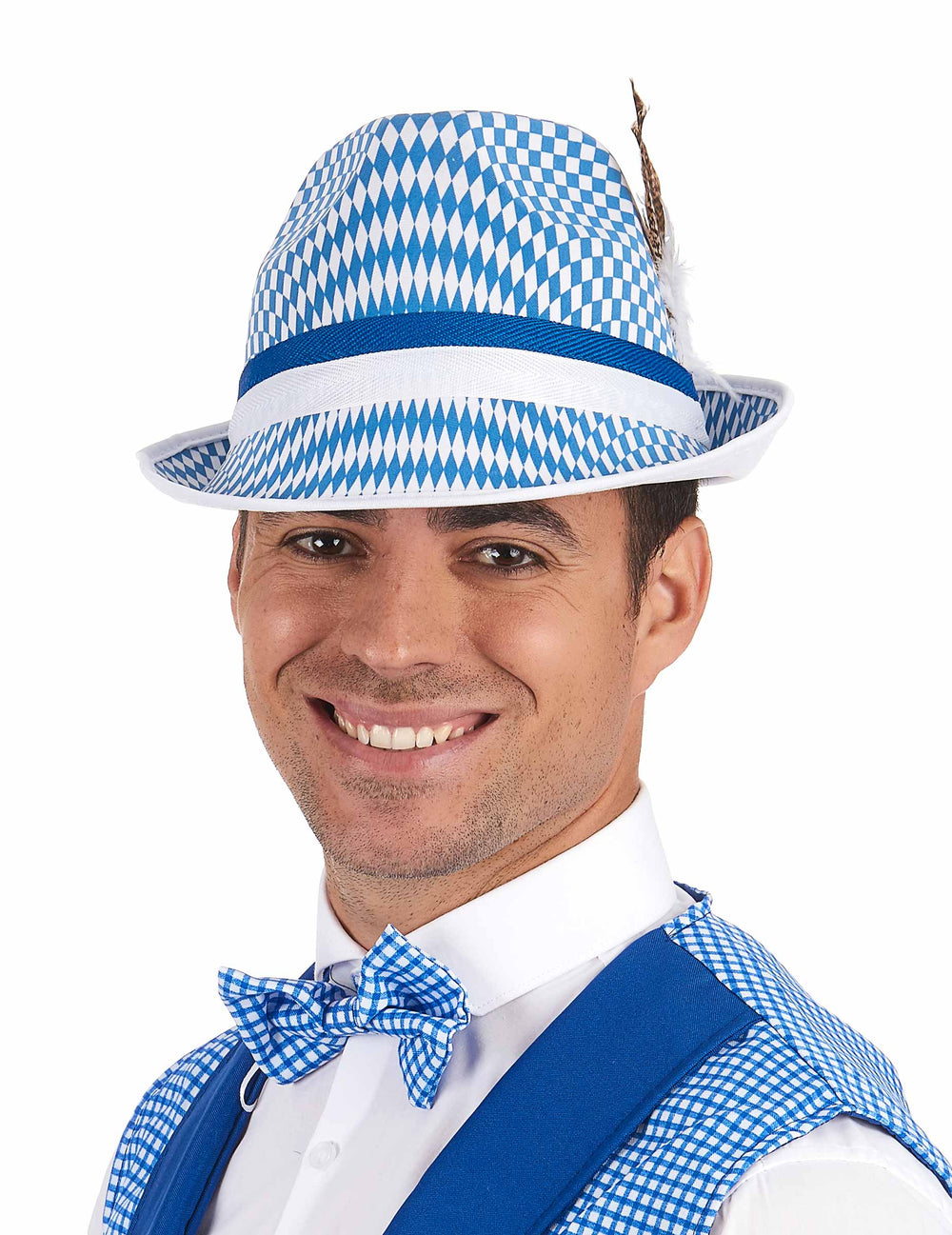 Vue de face avec plume et noeud papillon du chapeau drapeau bavarois pour adulte