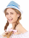 Chapeau drapeau bavarois pour adulte bleu et blanc à motifs losanges avec plume