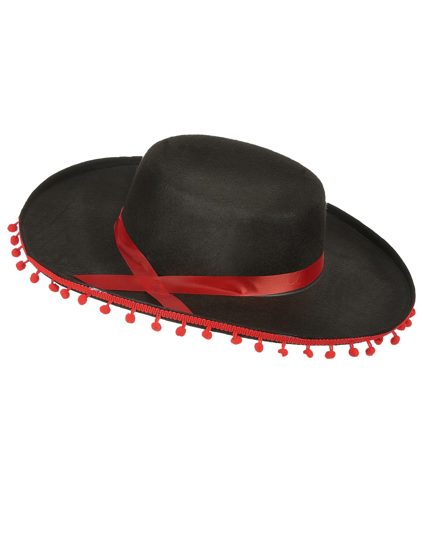 Vue de profil du chapeau espagnol pour homme noir et rouge