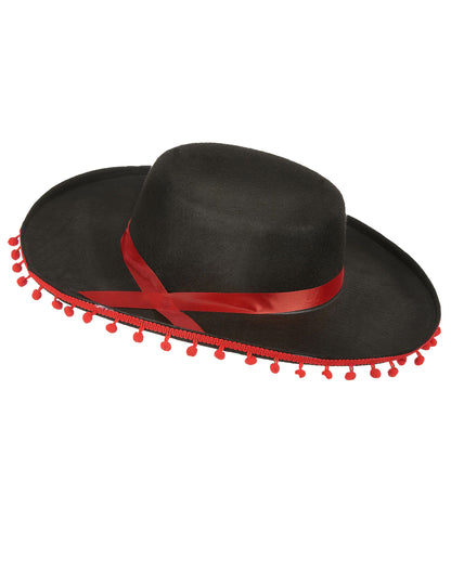 Vue de profil du chapeau espagnol pour homme noir et rouge