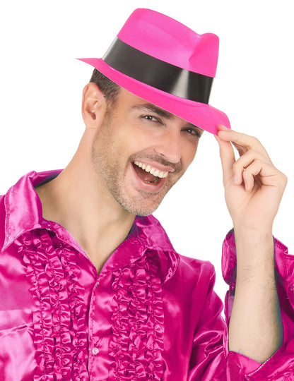 Roza fluorescentna gangster kapa za odrasle z črnim trakom