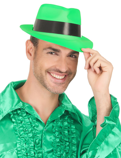 Chapeau gangster pour adulte vert fluo avec bandeau noir