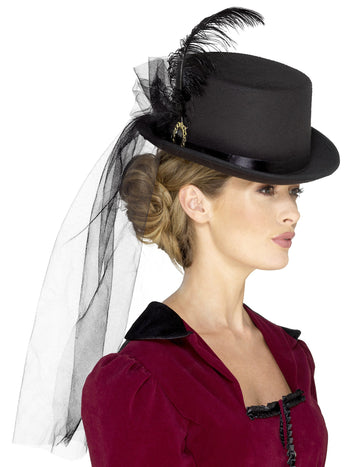 Chapeau haut de forme avec voile femme Steampunk