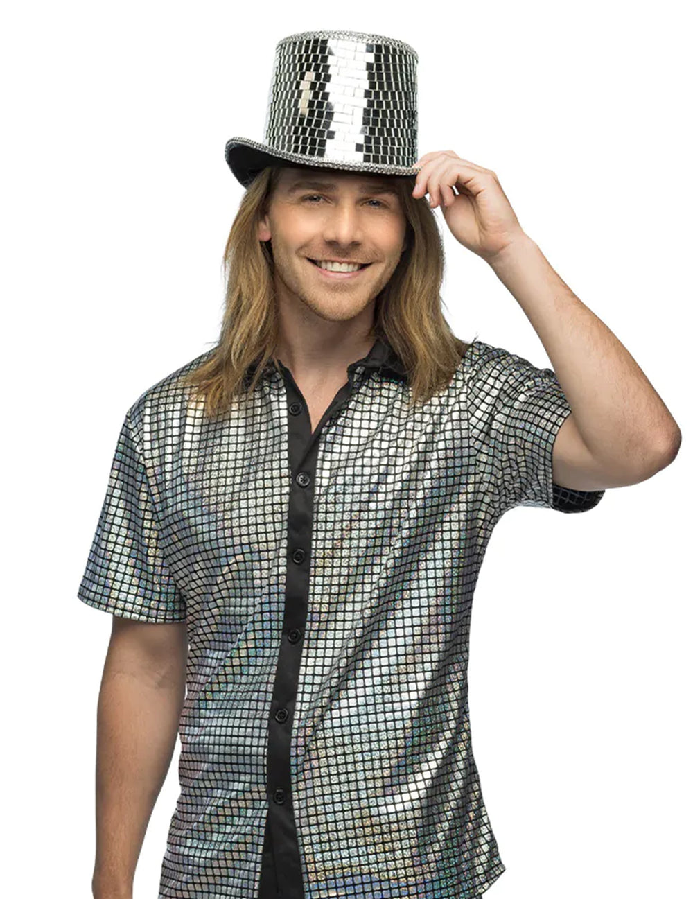 Vue portée du chapeau haut de forme disco à facettes pour adulte
