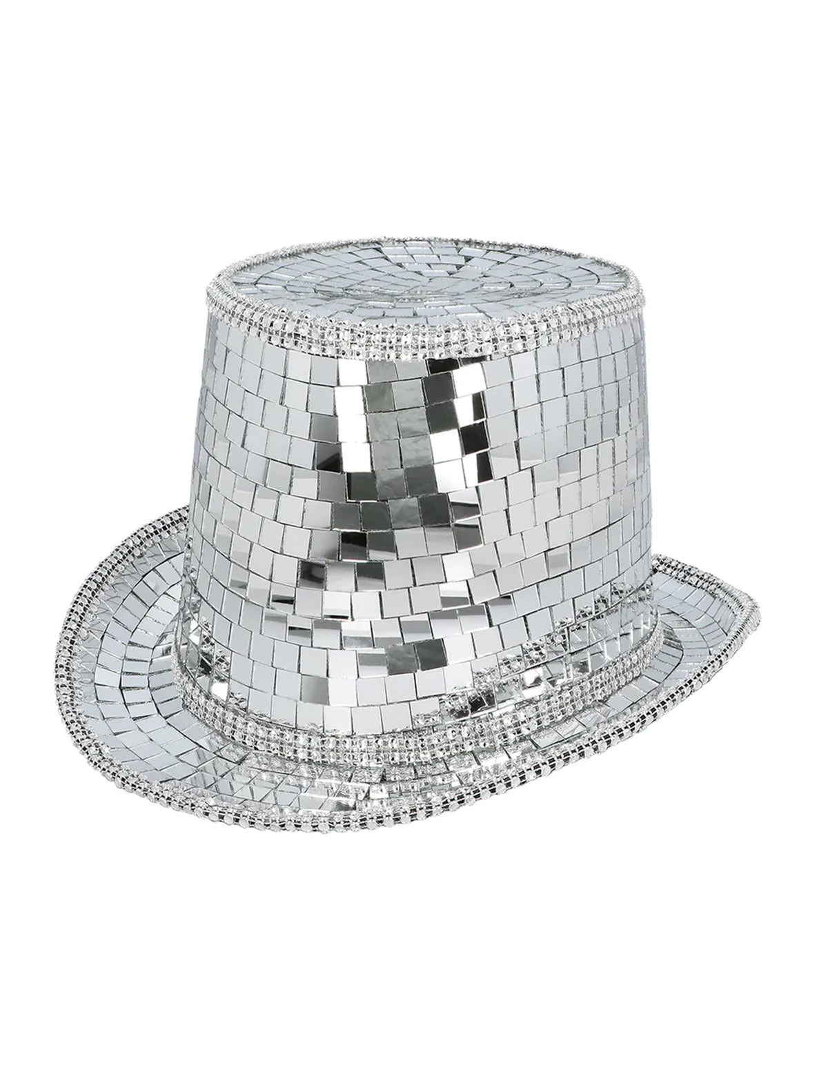 Vue de trois-quarts du chapeau haut de forme disco à facettes pour adulte