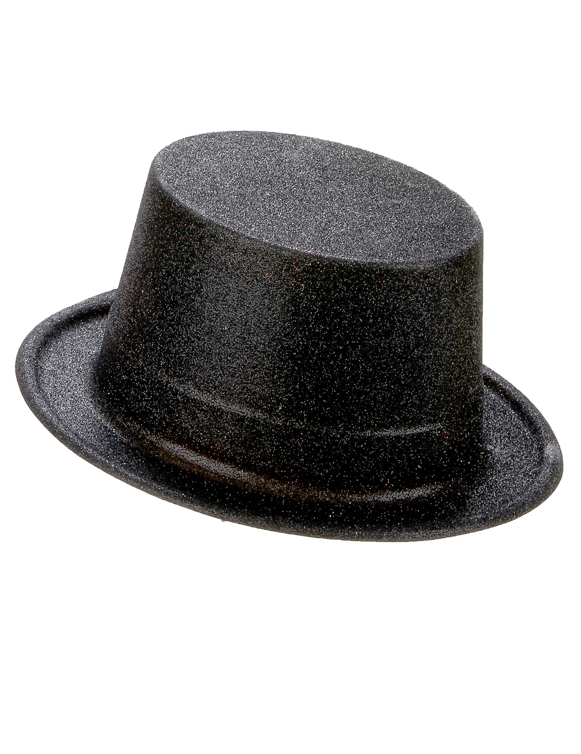 Vue de profil du chapeau haut de forme pour adulte noir en plastique pailleté