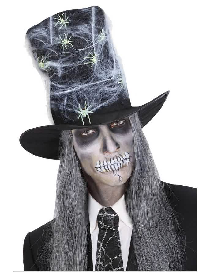 Cilinder iz platna s pajki halloween za odrasli črno in belo