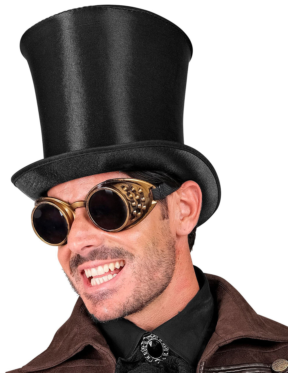 Vue de profil avec lunettes steampunk du chapeau haut de forme luxe pour adulte