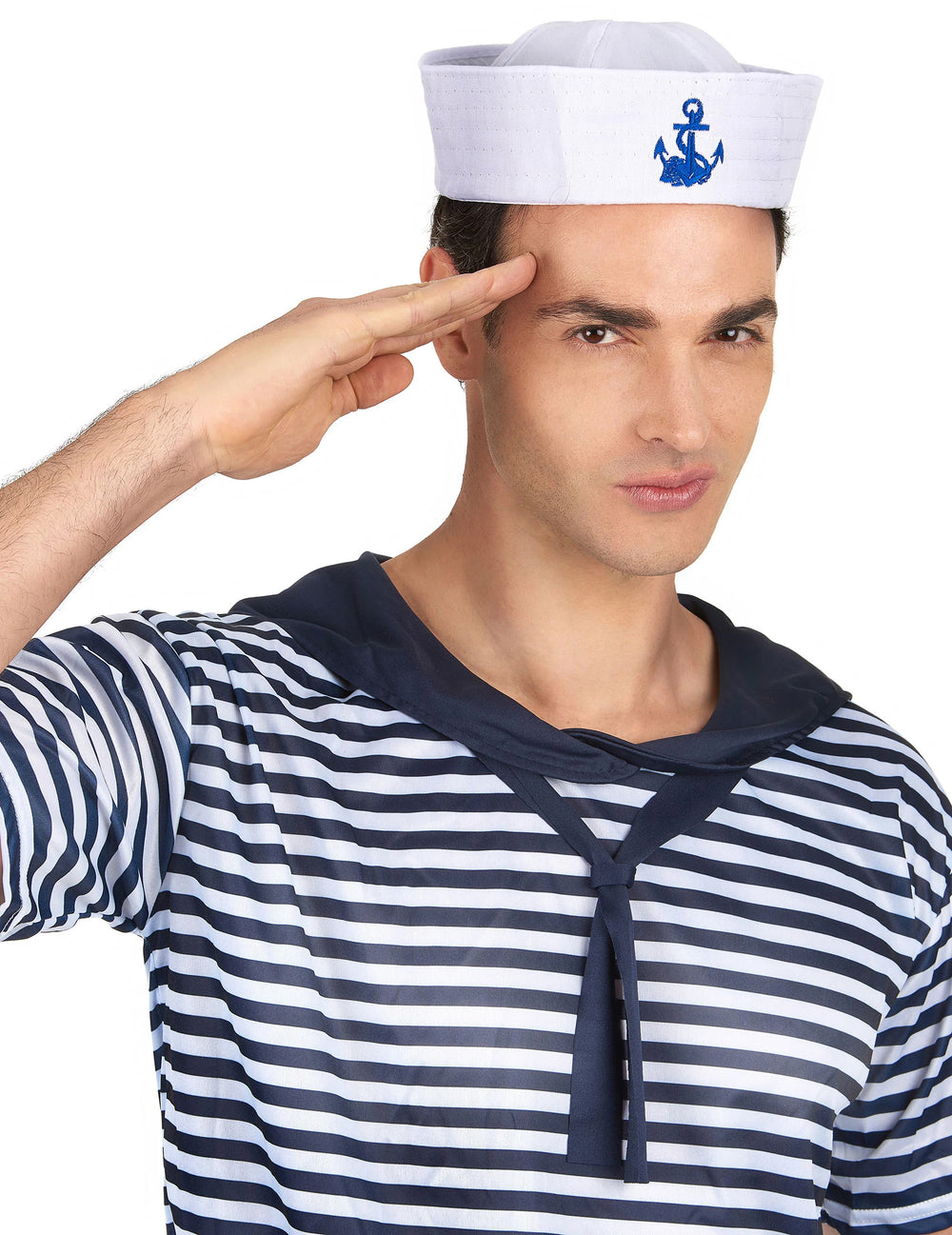 Chapeau marin pour homme blanc avec ancre bleue