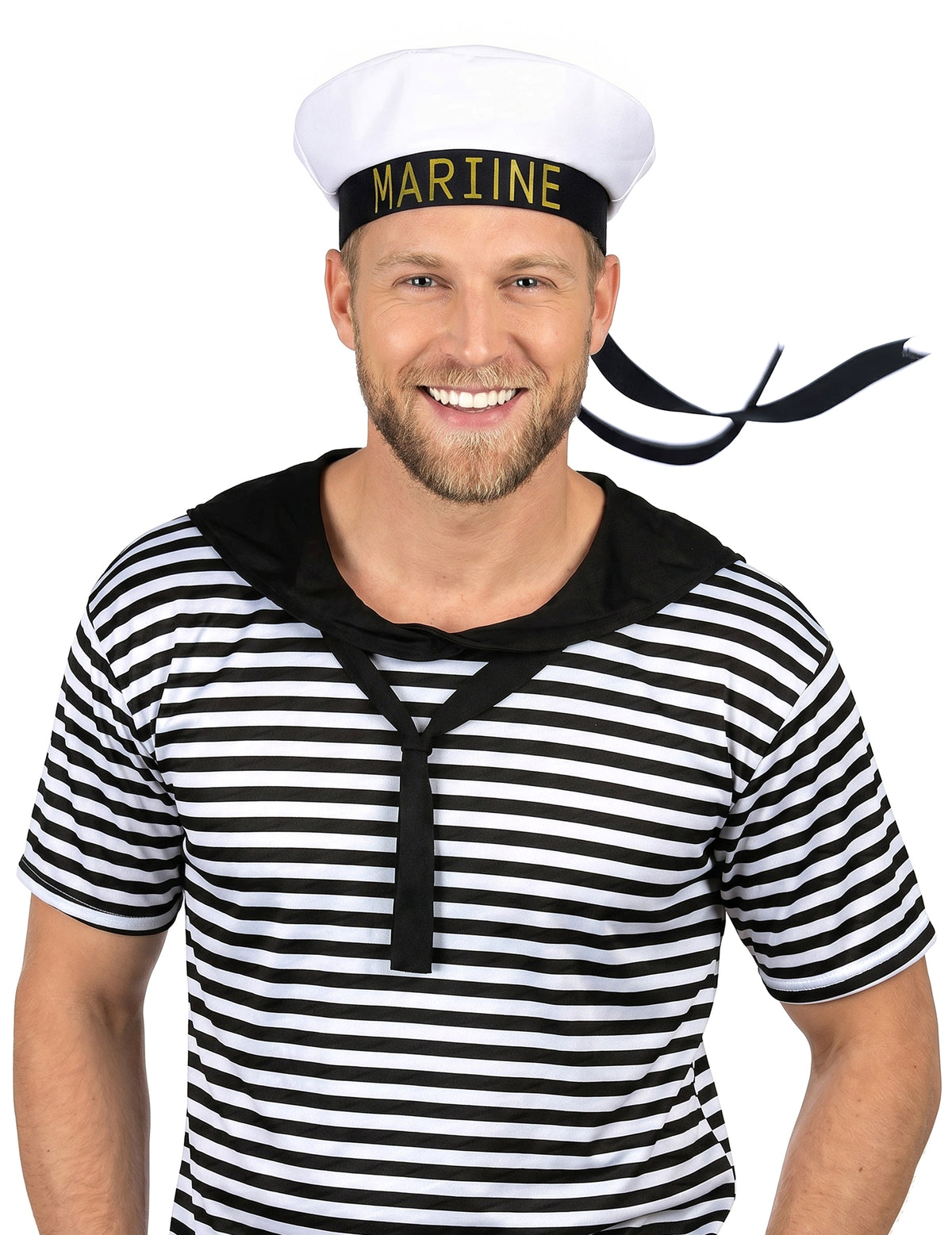 Mornarski klobuk črni trak za odrasle