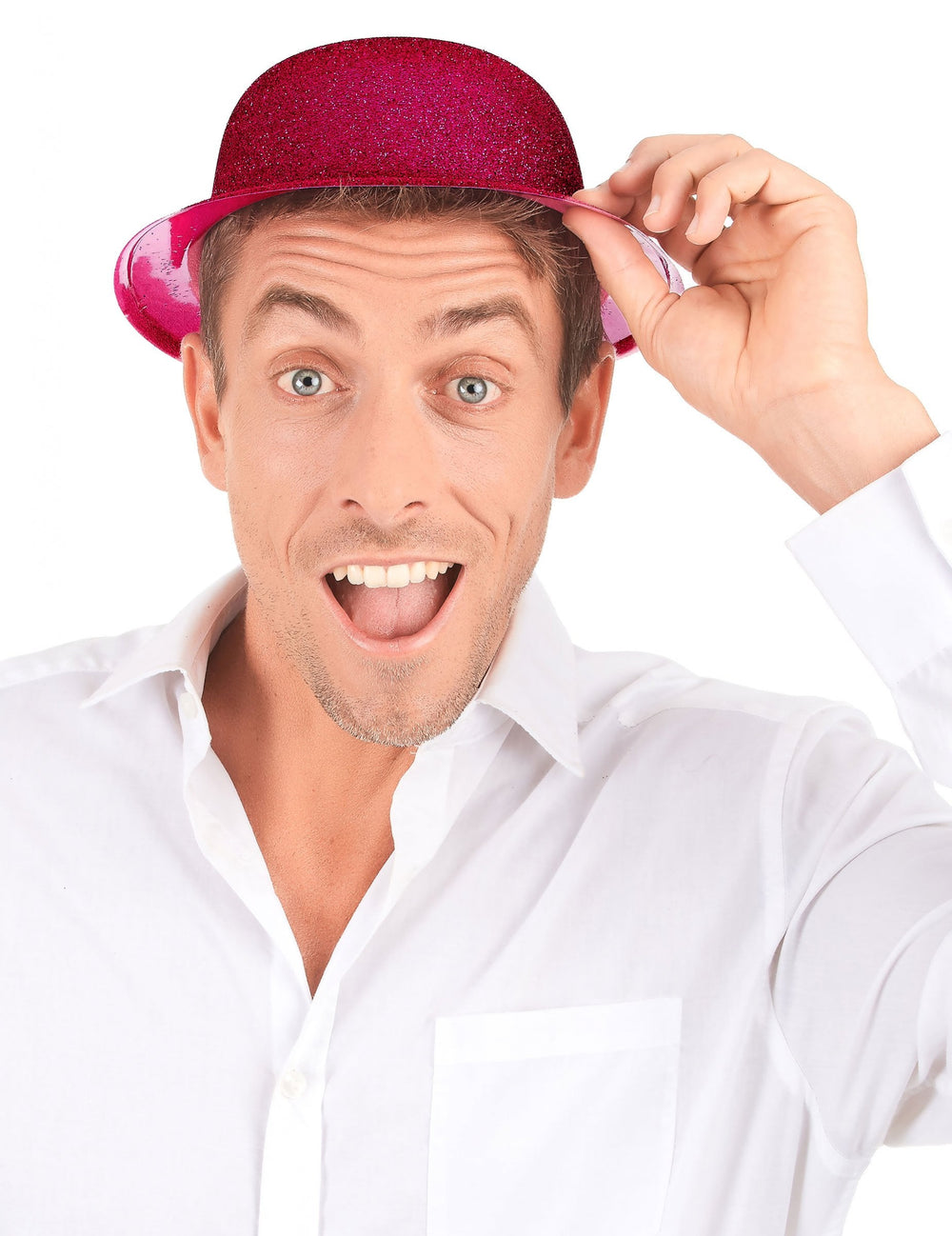 Vue de face du chapeau melon pailleté pour adulte