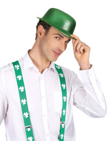 Chapeau melon Saint Patrick pour adulte vert pailleté