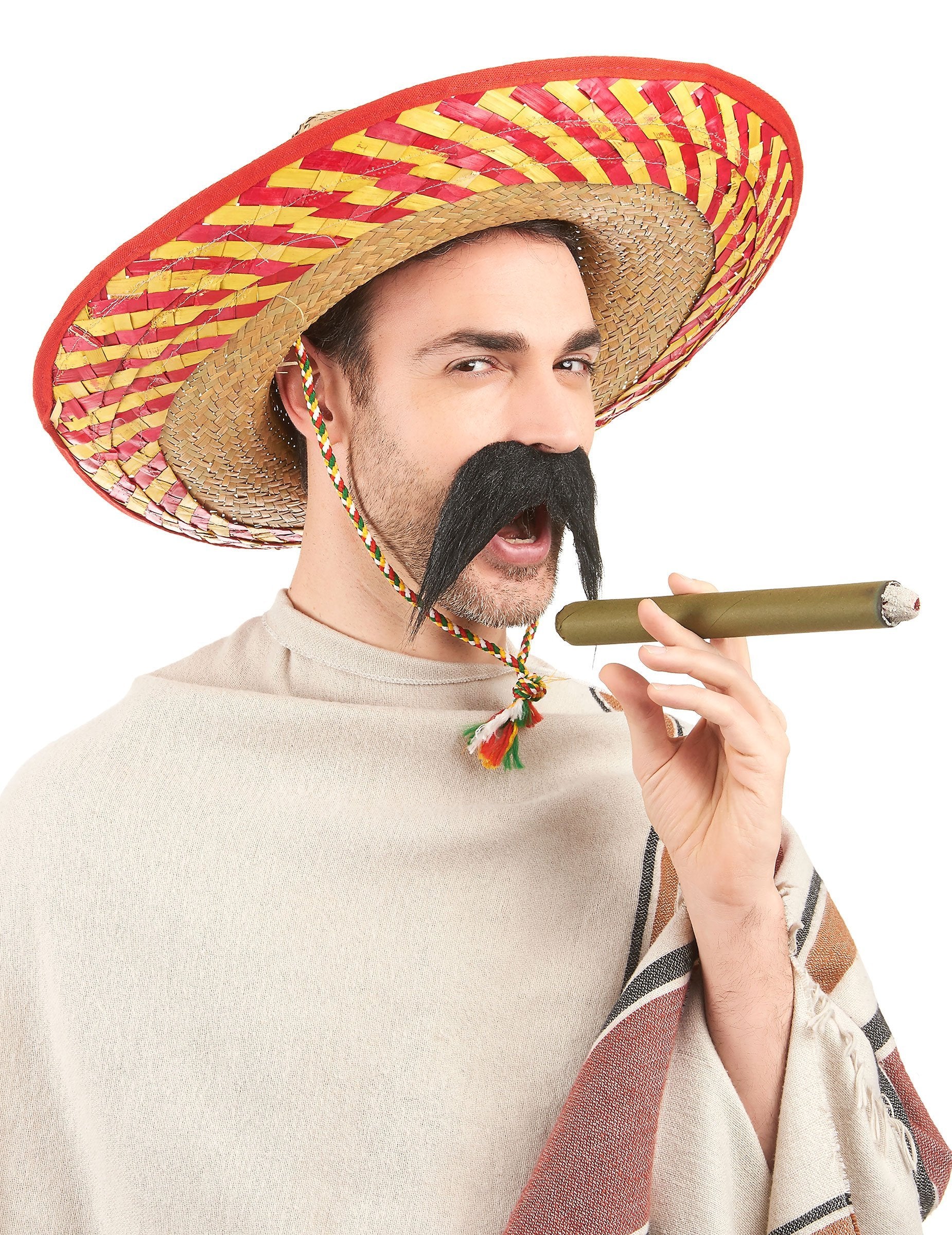 Chapeau mexicain pour adulte en paille avec motifs rouges et jaunes