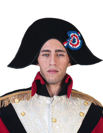 Napoleon klobuk za odrasle črne barve z modro-belo-rdečo kokardo