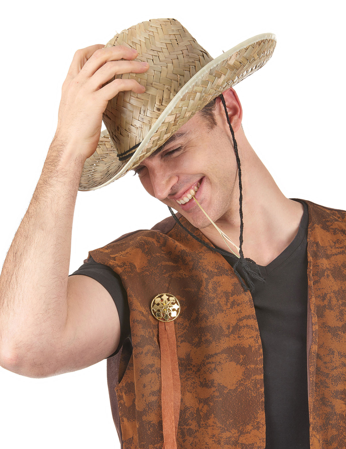 Vue portée du chapeau de paille Dallas Bull pour adulte