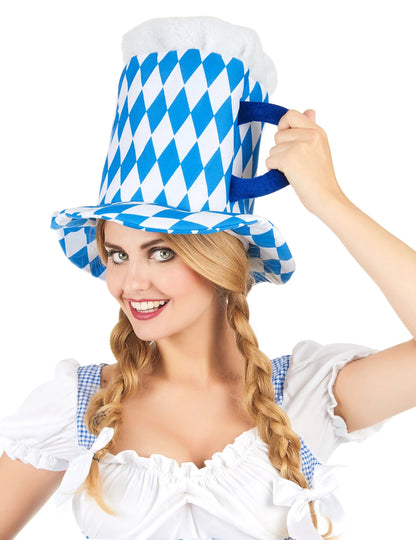 Chapeau pinte de bière pour adulte bleu et blanc avec mousse blanche