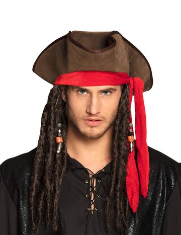 Rjavi gusarski klobuk z lasuljo za odrasle