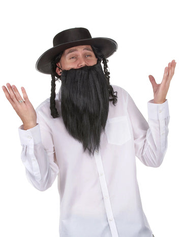 Črna rabinska kapa za odrasle z ušesnimi špica in brado