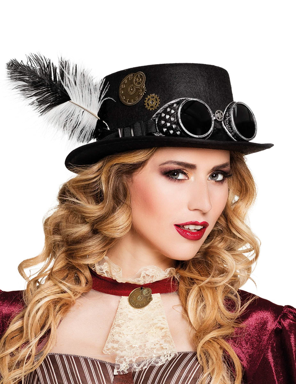 steampunk klobuk za odrasli črna z zobniki in peresi