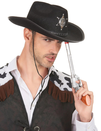 Chapeau de shérif pour adulte noir avec étoile argentée