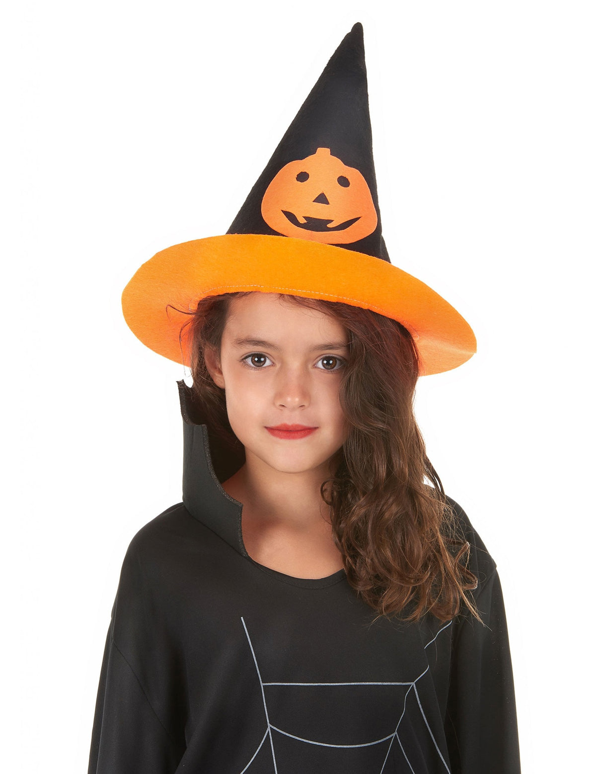 Chapeau de sorcière citrouille pour enfant noir et orange