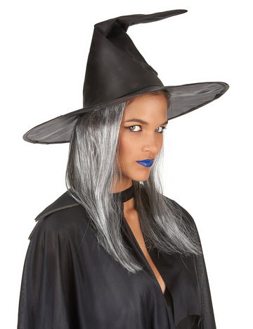 Črni čarovniški klobuk z odraslimi sivimi nočmi noč čarovnic