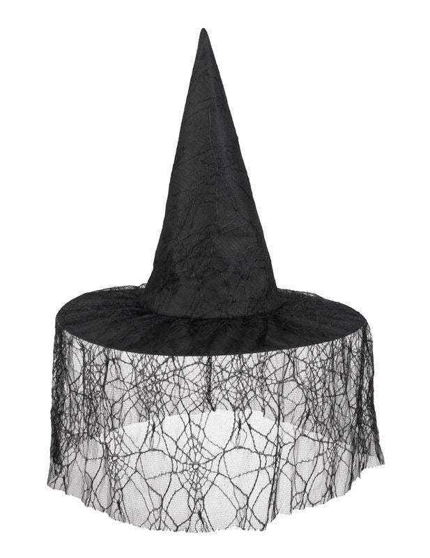 Črni čarovniški klobuk z noč čarovnic Spider Veil