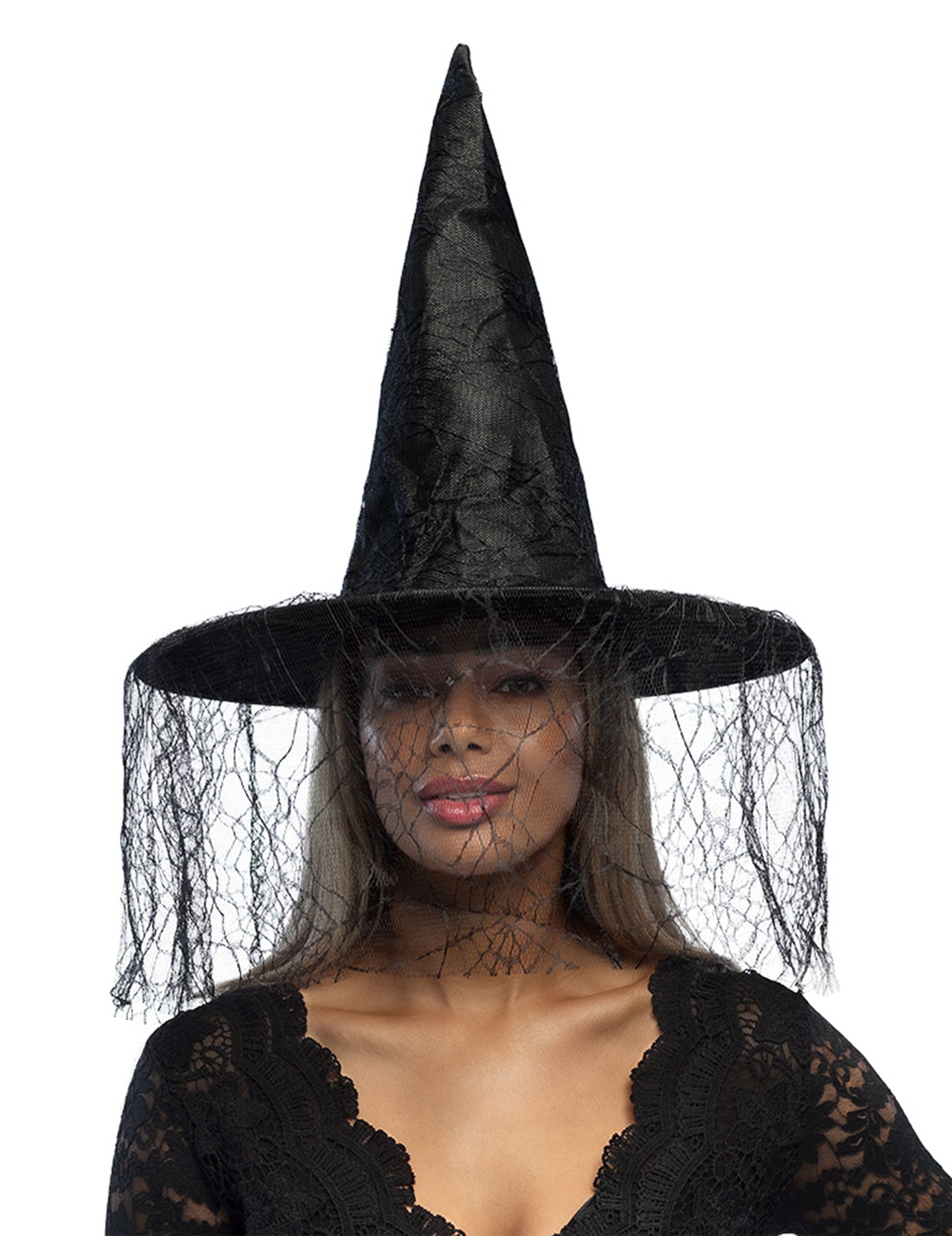 Črni čarovniški klobuk z noč čarovnic Spider Veil
