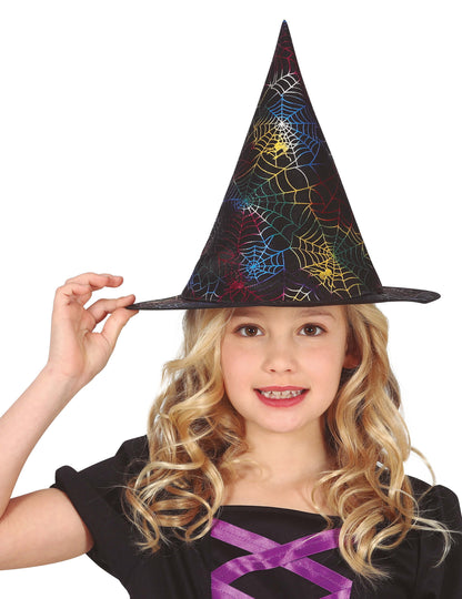 otroški večbarvni čarovniški klobuk iz pajkove mreže