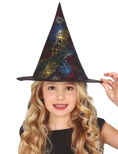 otroški večbarvni čarovniški klobuk iz pajkove mreže