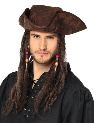 Chapeau tricorne pirate marron adulte