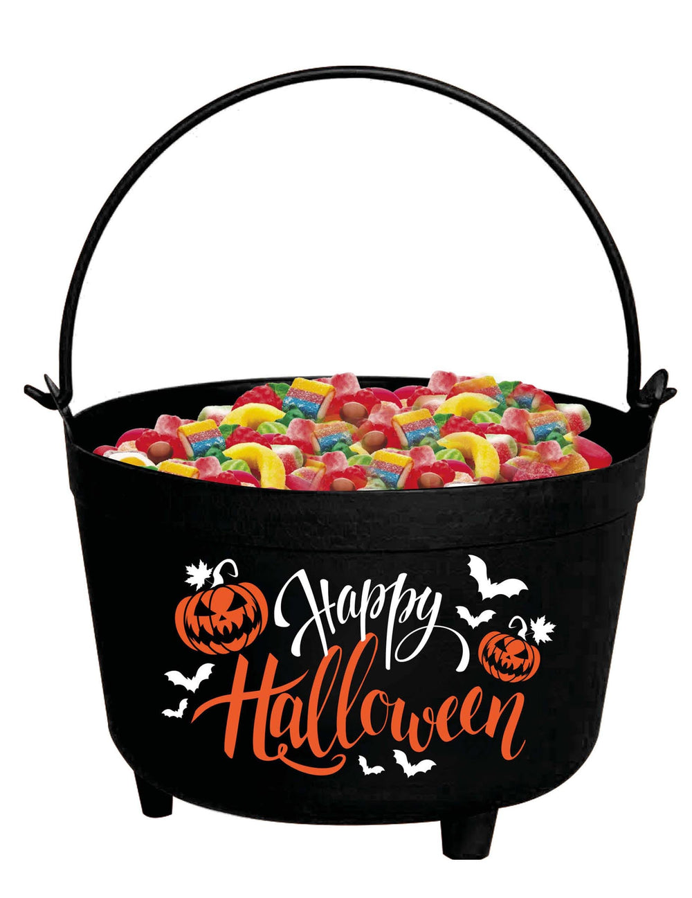 Chaudron Happy Halloween pour enfant noir avec citrouilles et bonbons