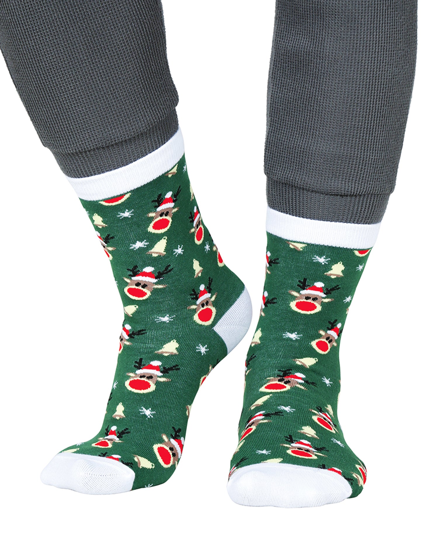Zelene božične nogavice za odrasle z vzorcem severnih jelenov