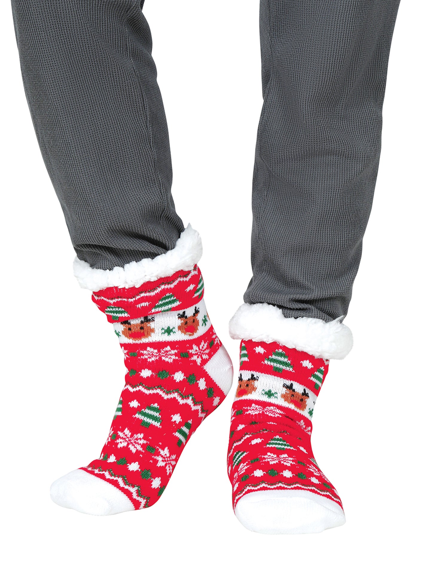 Termo nogavice za odrasle z rdečim božičnim motivom severnih jelenov