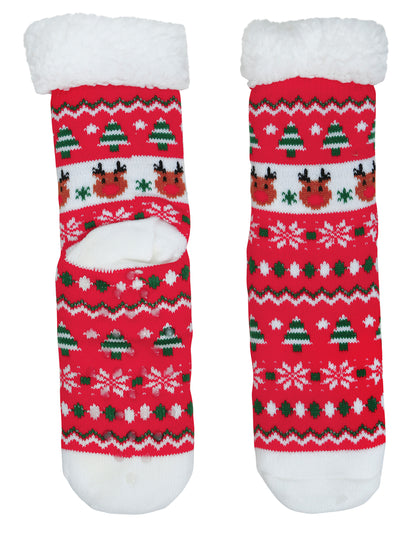 Termo nogavice za odrasle z rdečim božičnim motivom severnih jelenov