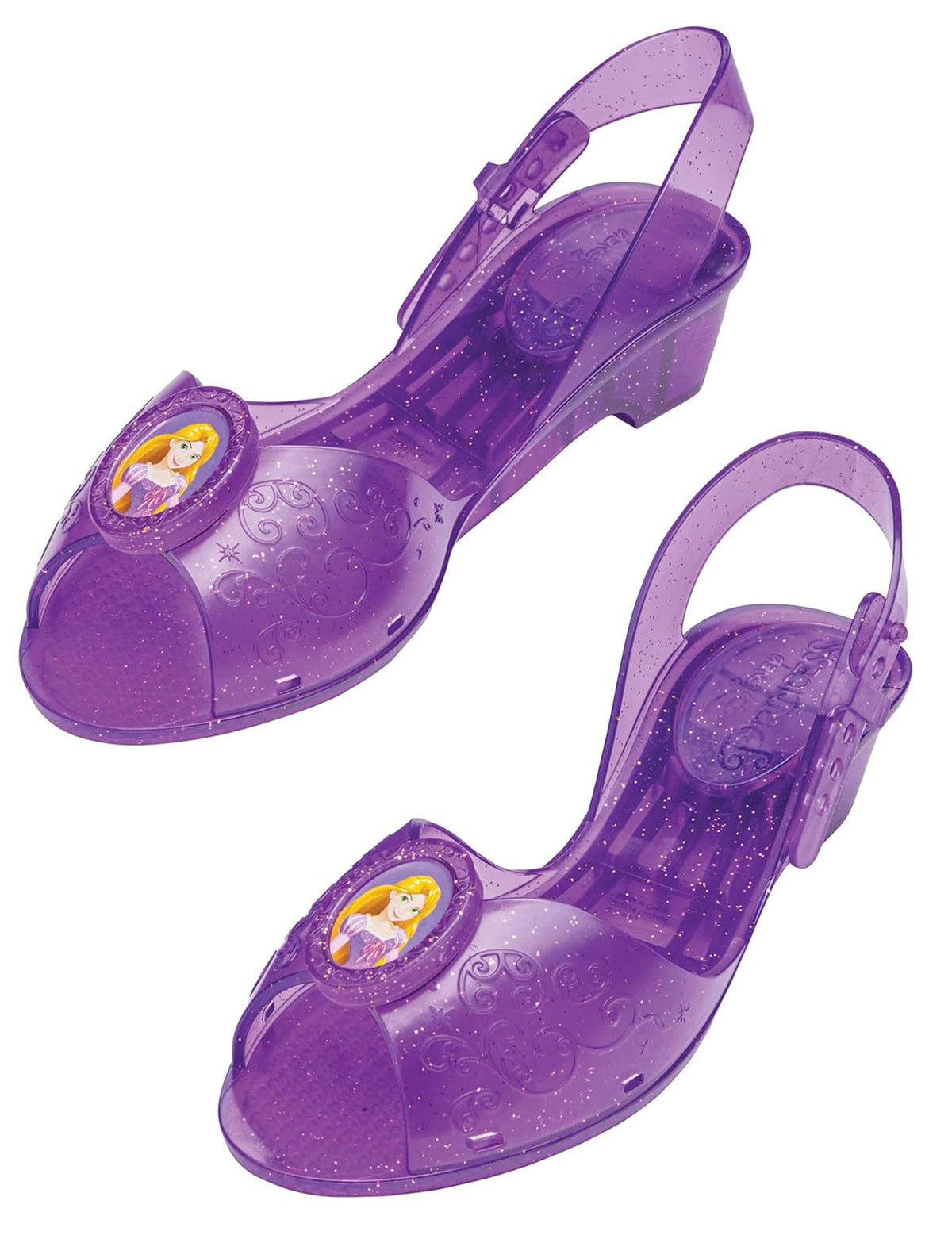 Vue de face des chaussures de princesse Raiponce pour enfant