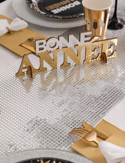 Chemin de table boule à facettes argent 27 cm x 2,5 m