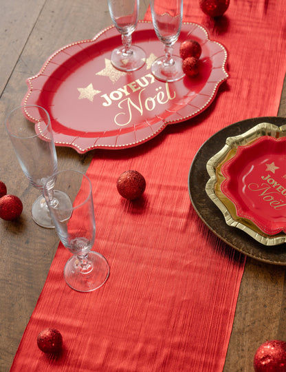 Chemin de table brillant rouge 27 cm x 2,5 m