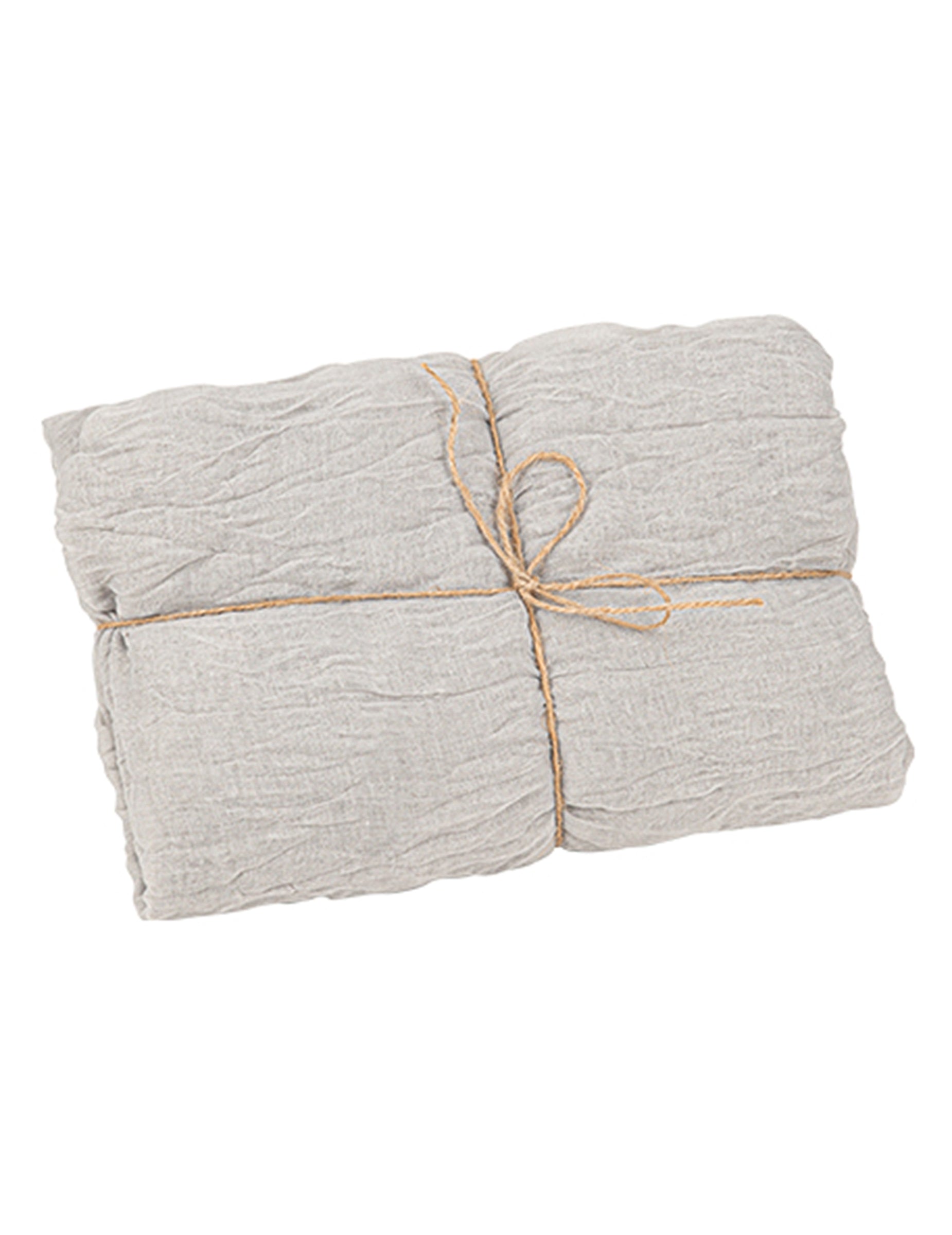 Vue du produit plié avec ficelle du chemin de table cheesecloth pour décoration de table vert de gris en gaze de coton