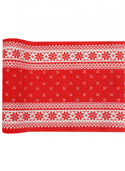 Bombažna preproga za mizo ob kaminu 3m x 28 cm rdeča in bela