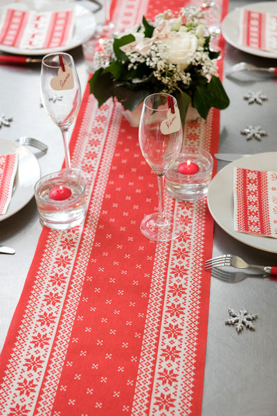 Bombažna preproga za mizo ob kaminu 3m x 28 cm rdeča in bela