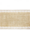 Chemin de table en jute bordures dentelle pour mariage naturel et blanc