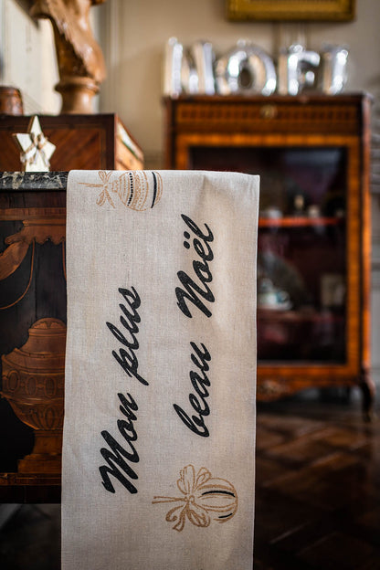 Laneni prt za mizo, moj najlepši božič, črno-zlati, 28 cm x 5 m naravna