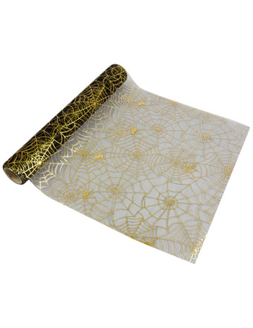 Črn organza prt z zlatim vzorcem pajkove mreže 29 cm x 5m šik noč čarovnic