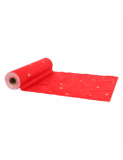 Namizni tekač z zvezdami iz rdečega žameta in zlata, 28 cm x 3 m