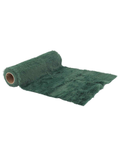 Tekač za mizo iz umetnega krzna temno zelene barve 28 cm x 3 m