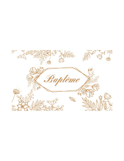 Chemin de table fleuri pour baptême blanc et or