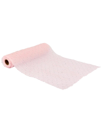 Bleščeč roza naguban namizni prt s srebrnimi okrasnimi kamni 28 cm x 3 m reliefni učinek