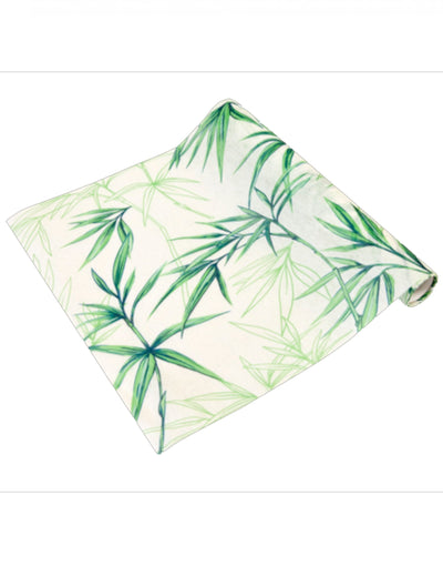Chemin de table intissé feuillage bambou pour décoration zen blanc et vert